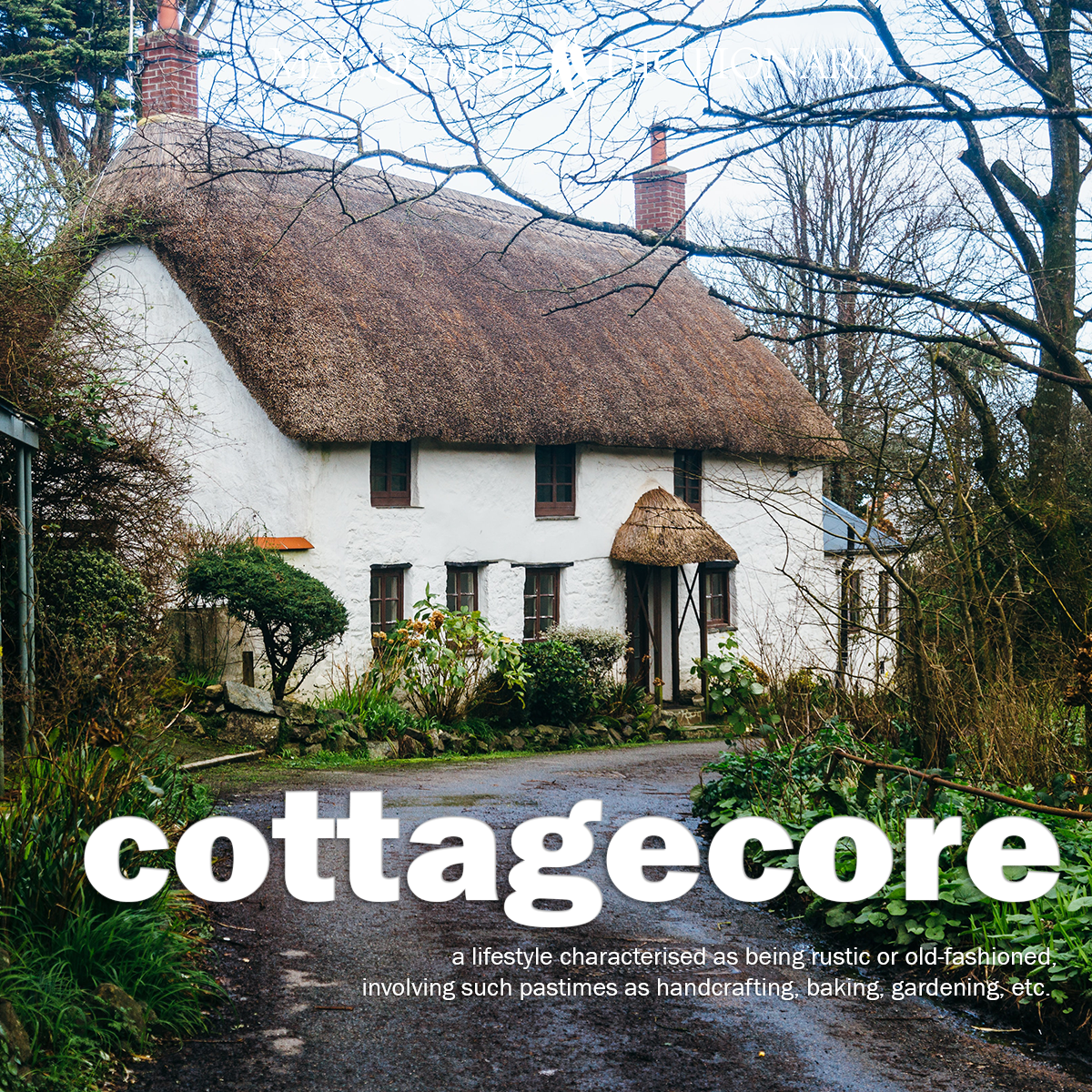 cottagecore - a lifestyle characterised as being rustic or old-fashioned, involving such pastimes as handcrafting, baking, gardening, etc. 